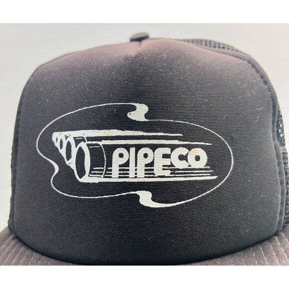 Vintage Pipeco Black Snapback Cap Trucker Hat Construction Irrigation Distressed - Picture 9 of 13